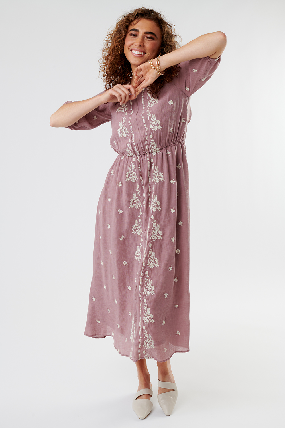 V Neck Embroidered Dress Sweet Salt Clothing